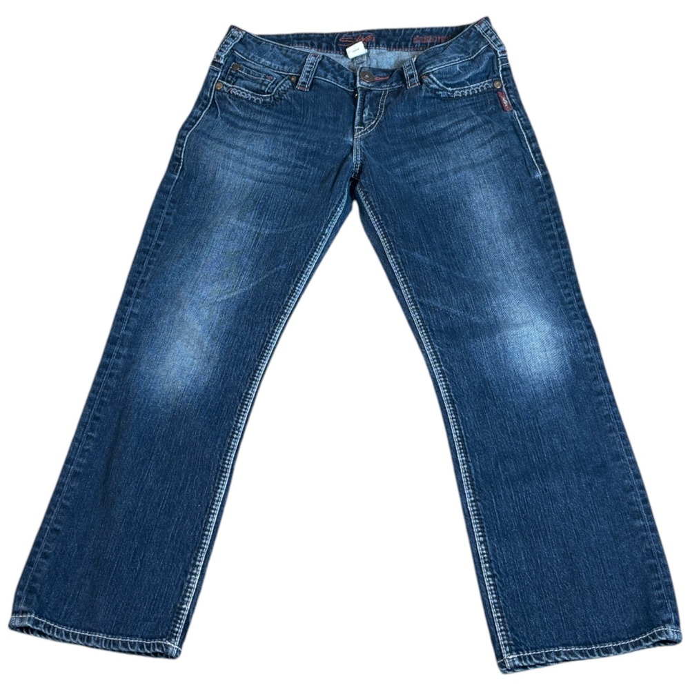 Silver Co. Santorini Capri Jeans Womens 30x25 Blue Denim Stretch Embroidered Y2K